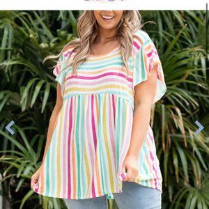 Haptics Pastel Rainbow Stripe Babydoll Top Size 2XL from Chic Soul
